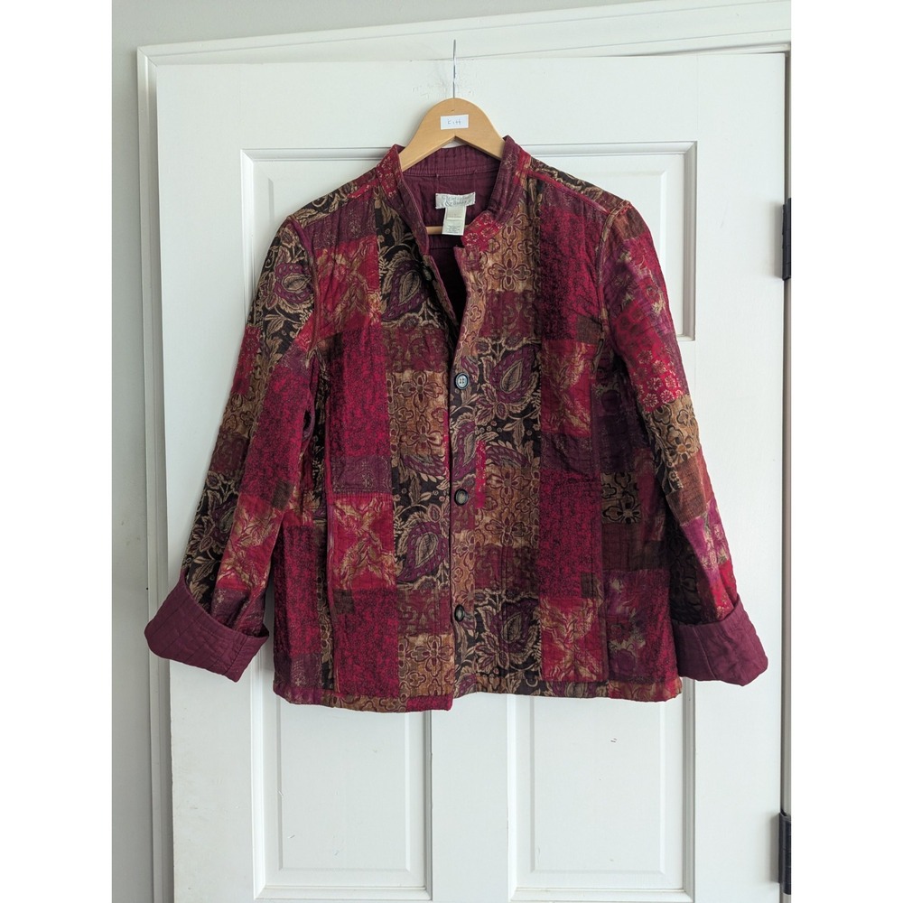 Christopher & Bank Patchwork Blazer Jacket Size L Quilted Lagenlook Coat Y2k